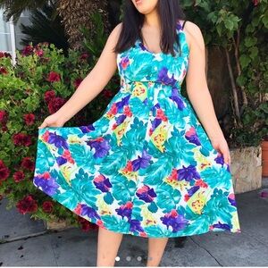 80s vintage floral halter watercolor dress
